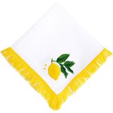 Ge Living Limon Desenli Sarı Püsküllü Keten Servis Peçetesi ( 2 Adet ) - 45 x 45 cm - Beyaz