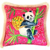 Ge Living Panda Desenli Fuşya Kadife Dekoratif Kırlent Kılıfı 45 x 45 cm - Standart