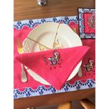 Ge Living Pembe At Desenli Dekoratif Servis Peçetesi ( 1 Adet ) - 45 x 45 cm - Pembe - Mavi