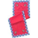 Ge Living Pembe At Desenli Keten Dekoratif Runner ( 1 Adet ) - 40 x 120 cm - Pembe - Mavi