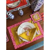 Ge Living Pembe Köpek Desenli Hardal Keten Dekoratif Kokteyl Peçete ( 1 Adet ) - 15 x 15 cm
