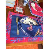 Ge Living Pembe Zebra Desenli Lacivert Keten Dekoratif Servis Peçetesi ( 1 Adet ) - 45 x 45 cm