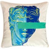 Ge Living Pop Art “blindfold” David Desenli Kadife Yastık Kılıfı – 50X50 cm – Modern Dekoratif Kırlent Kılıfı - 50 x 50 cm - Bej
