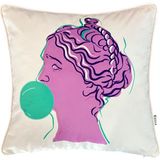 Ge Living Pop Art Venüs Desenli Kadife Yastık Kılıfı – 50X50 cm – Modern Dekoratif Kırlent Kılıfı - 50 x 50 cm - Pembe - Yeşil