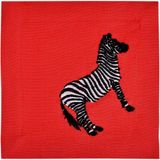 Ge Living Zebra Desenli Kırmızı 2'li Keten Kokteyl Peçetesi 15X15 cm - Standart
