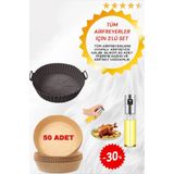 Gead Tüm Airfryer uyumlu Pişirme seti 1adet silikon kap+AirFryer Yagli Kagit 50 adet +1sprey yağlık 100ml