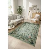 GECE HOME Mint Yeşili Çiçek Desenli Kaymaz Taban Yolluk Halı Dijital Baskı Modern Koridor Halısı