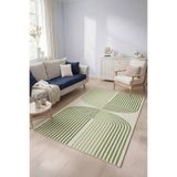 GECE HOME Yeşil Beyaz Modern Çizgili Kaymaz Taban Mutfak Halısı Yolluk Dijital Baskı Dekoratif Halı