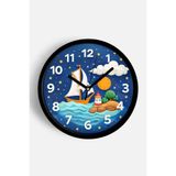 Gece Manzaralı Deniz Temalı Çocuk Odası Duvar Saati - 35cm - Önü Camlı Siyah Kasa - Sessiz Mekanizma, JH1328S35SKP