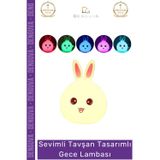 #GeceLambası Silikon Tavşan Tasarımlı Şarjlı Dokunmatik Dekoratif Çocuk Odası Renkli Masa Gece Lamba