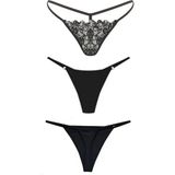 Gecko Collection Kadın String Tanga Ip Lastikli Kombin 3 Adet - Siyah - 2XL