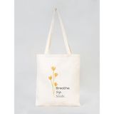 Gedene Breathe, Sip, Smile - Ham Kumaş Bez Çanta - 10A-Bej