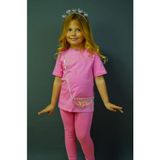 Geef Kids Kız Çocuk Pembe Baskılı Takım Tayt T-shirt - 8 Yaş - Pembe - Pembe