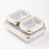 GEEJA 18/8 Paslanmaz Çelik Gıda Saklama Kapları, Yemek Hazırlama Öğle Yemeği Kutusu, Pişirme Tavası, İstiflenebilir Bento Kutusu, 3'lü Metal Set (1 Adet 80 oz + 2 Adet 21 oz)