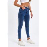 geenz manifacture Bıyıklı Kar Mavi Yüksek Bel Toparlayıcı Dar Paça Skinny Power Likralı Kot Pantalon