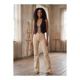 geenz manifacture comfort jeans Kadın Bej Likralı Esnek Yüksek Bel Ispanyol Paça Jeans Pantolon