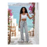 geenz manifacture Gabriela Acık Kar Gri Likrasız Süper Yüksek Bel Salaş Esnek Jeans Palazzo Pantolon