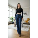 geenz manifacture Hayal Lacivert Kadın Yüksek Bel Jeans Salaş Kot Pantolon Palazzo