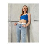 geenz manifacture Ice Blue Lazer Detaylı Açık Kar Mavi Yüksek Bel Toparlayıcı Skinny Jean