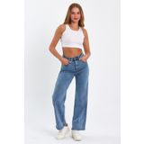 geenz manifacture Indiana 90's Kar Yıkama Mavi Likralı Süper Yüksek Bel Wide Leg Salaş Jeans Palazzo Pantolon
