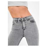 geenz manifacture Kadın Kar Yıkama Gri Yüksek Bel Dar Paça Skinny Likralı Kot Pantalon