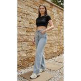 geenz manifacture Mery Kar Mavi Wide Leg Kesik Paça Likrasız Palazzo Jeans Palazzo Pantolon
