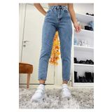 geenz manifacture Ngbutika Açık Mavi Mom Jeans Likralı Yüksek Bel Mavi Kar Yıkamalı Mom Kot Pantolon Ekstra Esnek