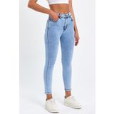geenz manifacture Snow Baby Kar Yıkama Açık Kar Mavi Yüksek Bel Dar Paça Skinny Likralı Kot Pantalon