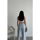 geenz manifacture Toka Detaylı Bol Kesim Geniş Paça Rahat Baggy Jean Kot Salaş Kadın Pantolon