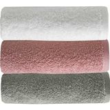 Gees Global 3 Lü Düz Renk El Yüz Havlu Seti %100 Pamuklu 50X90 cm Gri-Gül-Beyaz - Renkli - 1 Adet Banyo Havlusu, 1 Adet El Havlusu, 1 Adet Yüz Havlusu