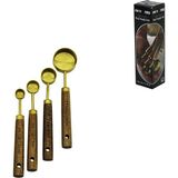 Gees Global 4 Pcs Gold Metal Ölçü Kaşık Seti Otantik Ağaç Kulp 15ML - 5ml - 2.5ml - 1.25ML