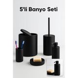 Gees Global 5 Parça Siyah Banyo Seti Yuvarlak Çöp Kovası Tuvalet Fırçası Sabunluk Fırçalık Modern - Renkli