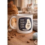 Gees Global Keep Calm Love Cats Kedi Temalı Porselen Kupa Model 56 – Sevimli Tasarım , Kahve & Çay Kupası - Renkli