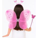 Gees Global Pembe Kelebek Kız Seti – 50 cm Kelebek Kanadı, Taç ve Asa