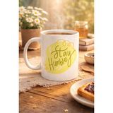 Gees Global Stay Humble Porselen Kupa Model 129 – Minimal Motivasyon Kupası, Şık Tasarım, Günlük Kahve & - Renkli
