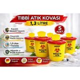 Gees Global Tıbbi Atık Kovası 1,3 Litre 5 Adet Kapaklı Tıbbi Atık Kutusu Enfekte Atık Kovası Seti - Renkli - Standart