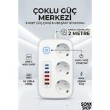 Gees Global Yüksek Güçlü 2500 W Akım Koruyucu 2 Metre 5 USB Çıkışlı Priz - Renkli - 1
