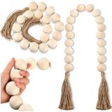 Geetery 2 Adet Çiftlik Evi Boncukları Boho Ahşap Boncuk Püsküllü Çelenk Rustik Dekoratif Boncuklar Ev Dekoru Katmanlı Tepsi Masa Duvar Odası Ülke Süslemeleri için Modern Ahşap Boncuklu Garland Dekoru