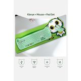 Geezer Catty Renkli Tuşlu 2.4 ghz + BT Kablosuz Q Multimedia Klavye + Mouse + Pad Set