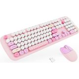 Geezer Kablosuz Klavye ve Mouse Set Renkli Sevimli 100 Tuşlu Pc Notebook Laptop Uyumlu Klavye ve Fare Ev Ofis Kullanımına Uygun Ingilizce Q Klavye - Açık Pembe