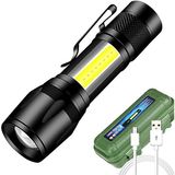 Gefno Ultra Güçlü 2500 Lumen 5W Cob LED USB Şarjlı, Çakarlı, Kamp, Deprem Çantası ve El Feneri - Siyah