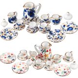 Geiserailie 2 Set 1:12 Oyuncak Evi Minyatür Porselen Çay Fincanı 30 Parça Mini Çiçek Desenli Altın Süslemeli Çaydanlık Bardak Tabağı Bebek Evi Mutfak Aksesuarları (Büyüleyici Stil)