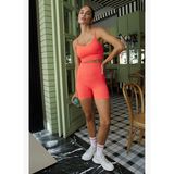 Gela Yüksek Bel Biker Şort (12cm) Neon Mercan