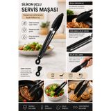 GELDİMİCOM Silikon Uçlu Paslanmaz Çelik Servis Maşası Isıya Dayanıklı Mutfak Maşası Salata Izgara Et Mangal Pişirme ve Servis Maşası