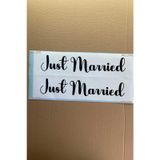 Gelin Arabası Plakalık Just Married Yazılı Siyah Üzeri Beyaz Yazı Kendinden Yapışkanlı