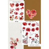 Gelincik Çiçeği Temalı Şeffaf Sticker Seti 01-04 Ajanda Planlayıcı Bullet Journal Için Uygundur - Renkli - Yarı Şeffaf - 10,5x14,8cm
