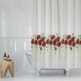 Gelincik Desen Kırmızı Banyo Perdesi-Tek Kanat Duş Perdesi, 180x200 Cm C Halkalı Küvet Perdesi