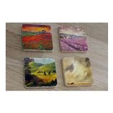 Gelincik Tarlası ve Doğa Manzaraları Doğal Taş Bardak Altlığı 4'lü set - Natural Stone Coasters