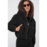 Gelirr 5193 Kapüşonlu Peluş Crop Ceket - Siyah - 010 - Siyah