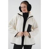 Gelirr 55446 Fermuarlı Oversize Peluş Ceket Mont - D. Siyah - 42